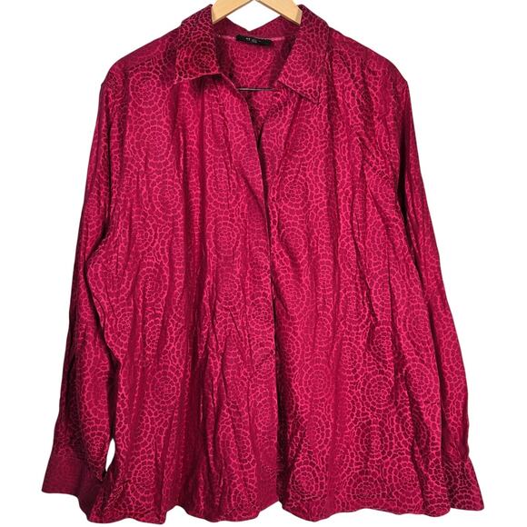 Foxcroft Patterned Long Sleeve V-Neck Button Down Non-Iron Shaped Fit Top 22W - Picture 1 of 8